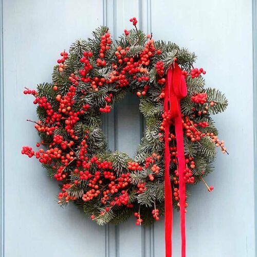 Венок на дверь из нобилиса Красные ягоды